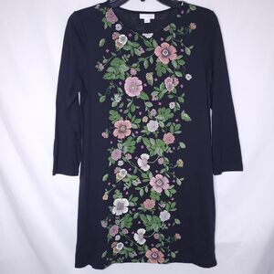 J Jill Tunic Small Floral Black 3/4 Sleeve